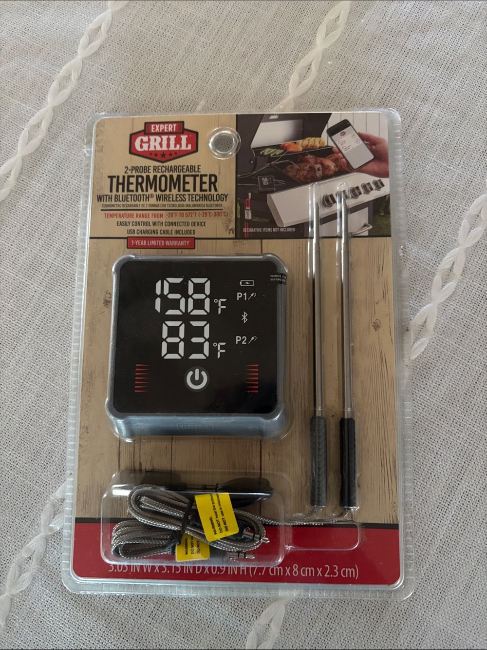 Bluetooth Rechargeable 2-Probe Thermometer - Silver/Black